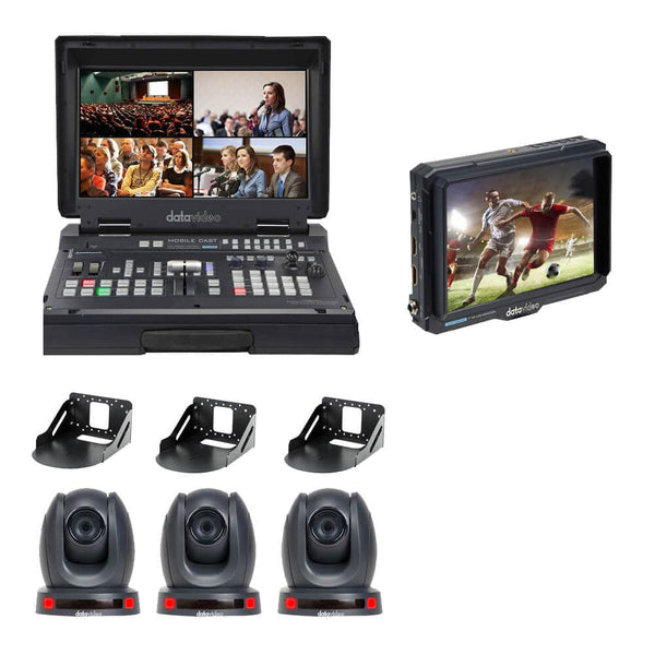Datavideo HS-1600T MK II mobile studio with three PTZ cameras and video switcher in black, ready for professional broadcasting. – image 1