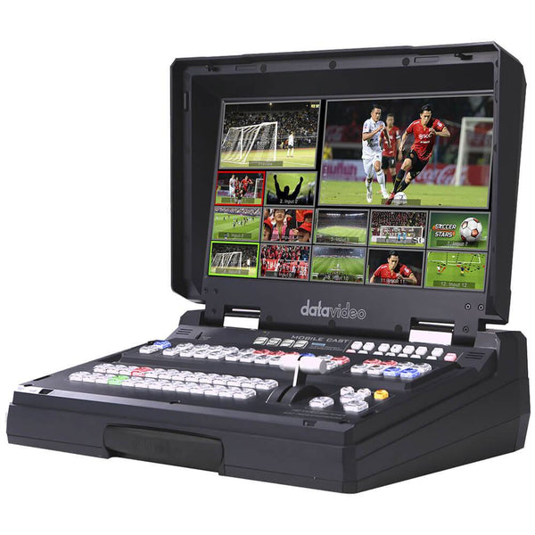Datavideo HS-3200 HD 12-channel portable video streaming studio switcher side view showing input ports and controls. – image 1