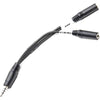 Azden i-Coustics HX-Mi TRRS microphone and headphone cable for smartphones and tablets, shown connected to a device.