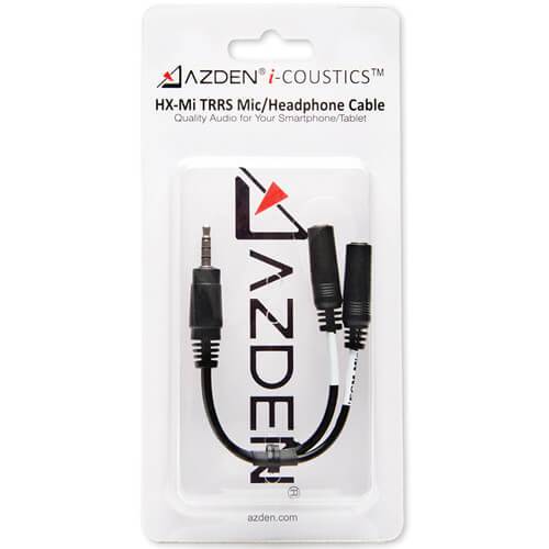 Sealed Azden i-Coustics HX-Mi TRRS microphone and headphone cable for smartphones and tablets, compatible with various devices. – image 2