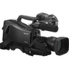 Sony HXC-FB75KC broadcast camera with viewfinder, 20x lens, and microphone for SD and HD studio recording.