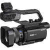 Side view of Sony HXR-MC88 Full HD camcorder showing its compact design and lens on the right side.