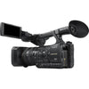 Sony HXR-NX5R Full HD professional camcorder with 40x zoom and built-in wireless, shown with LCD screen and camera lens.