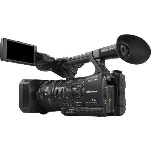 Sony HXR-NX5R Full HD professional camcorder with 40x zoom and built-in wireless, shown with LCD screen and camera lens. – image 4