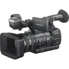 Sony HXR-NX5R full HD professional camcorder with 40x zoom and built-in wireless, shown with lens and controls.