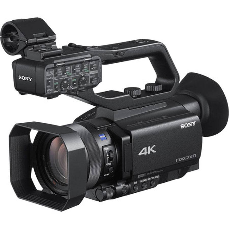 Sony HXR-NX80 4K NXCAM camcorder with HDR and fast hybrid autofocus, shown with lens and control buttons. – image 1