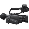 Sony HXR-NX80 4K NXCAM camcorder with HDR and fast hybrid autofocus, shown from side view with buttons and grip