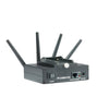 AIDA Imaging IPCOMM-POE wireless video transmitter and controller with PoE+ ports, shown mounted on a wall with cables.