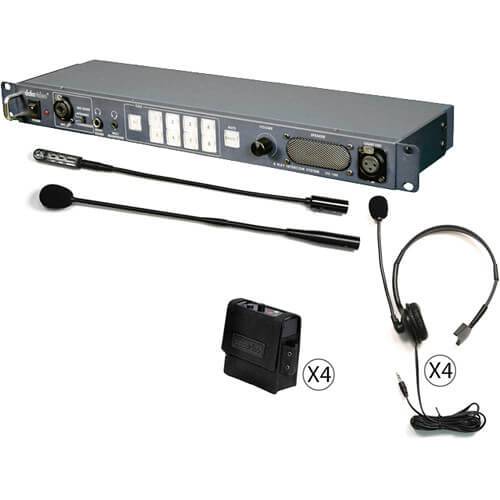 Datavideo ITC-100 8-way intercom system with four headsets and four beltpacks for production communication. – image 1