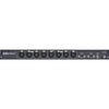 Rear view of Datavideo ITC-100 8-way intercom system with four headsets and beltpacks for professional production communication.