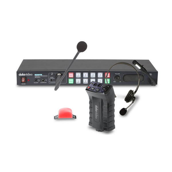 Datavideo ITC-300 Digital Intercom System with control panel and accessories for professional production communication setup. – image 1