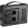 IDX System Technology JL-2PLUS 2-channel Li-ion battery charger for NP-style batteries, shown from the side view.