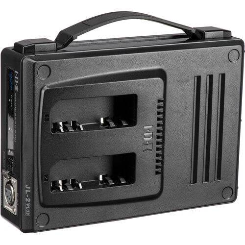 IDX System Technology JL-2PLUS 2-channel Li-ion battery charger for NP-style batteries, shown from the side view. – image 3