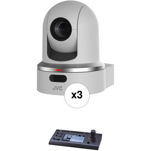 JVC 3x KY-PZ100 PTZ Robotic Cameras w/Free RM-LP100 IP Controller (White) - Coremicro – image 1