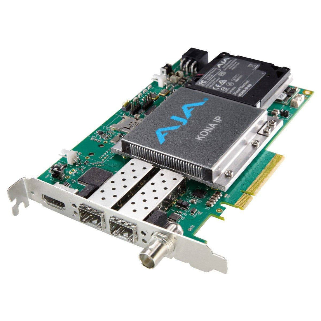 AJA KONA IP video and audio capture card installed in a computer, showing ports and interface for professional video streaming. – image 1
