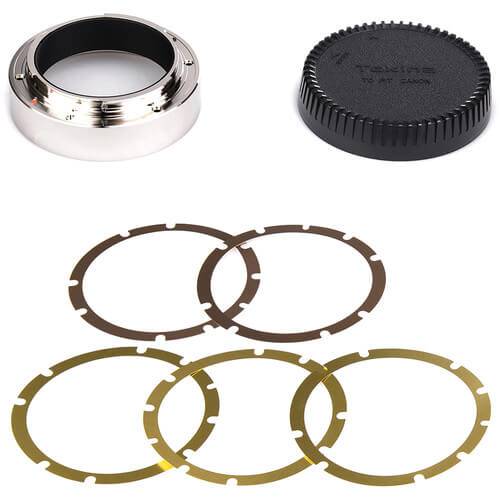 Tokina Cinema Vista EF Mount and Shim Kit for professional camera lenses, mounted on a black lens mount with adjustment components. – image 1