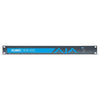 AJA KUMO 1616 Compact 12G-SDI Video Router front view showing input and output ports on a 1 RU rack-mount device.