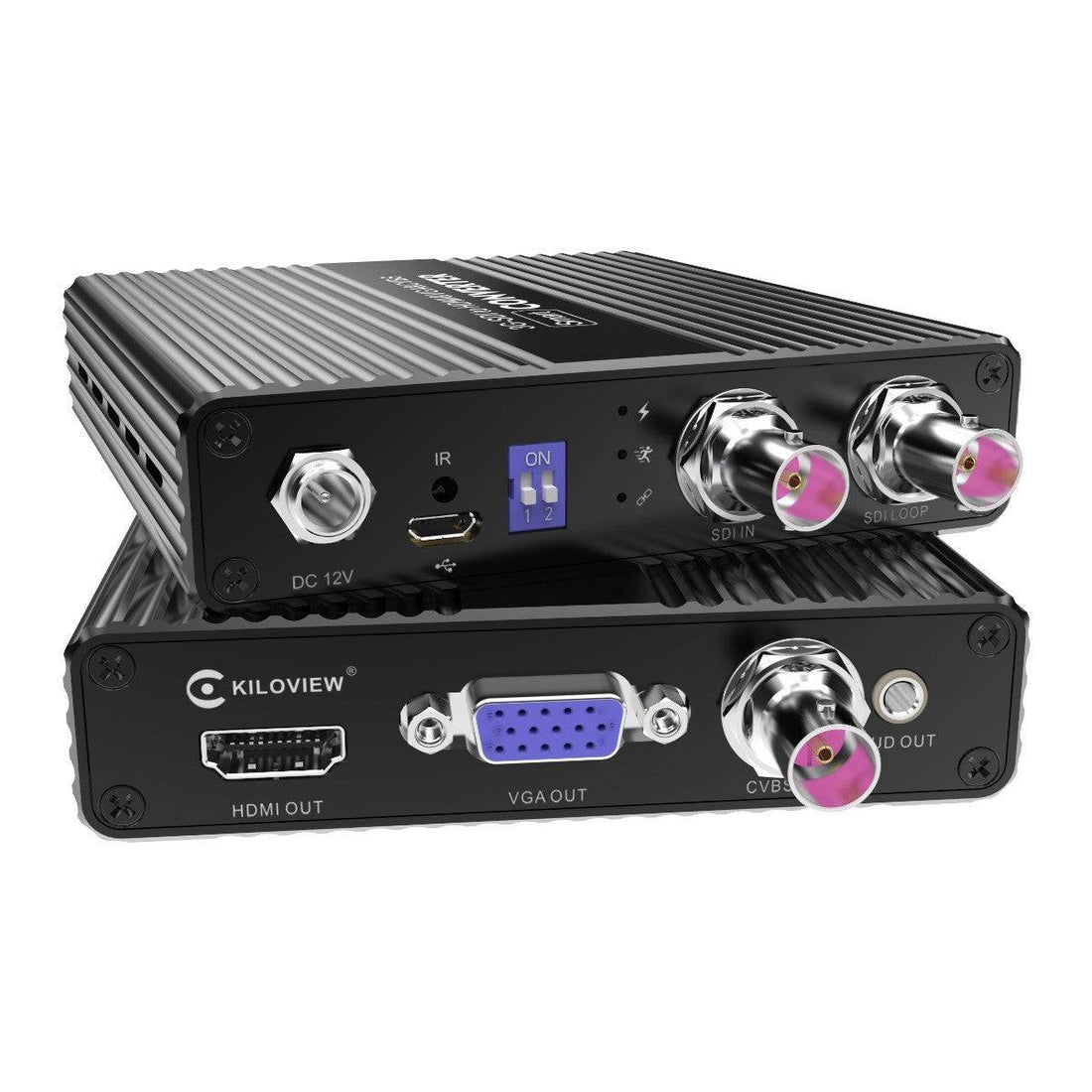 Kiloview CV180 SDI to HDMI/VGA/AV converter showing rear ports and connection options for production equipment. – image 2