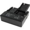 IDX System Technology LC-2A 7.4V battery charger with interchangeable plates for video cameras, shown from top view.