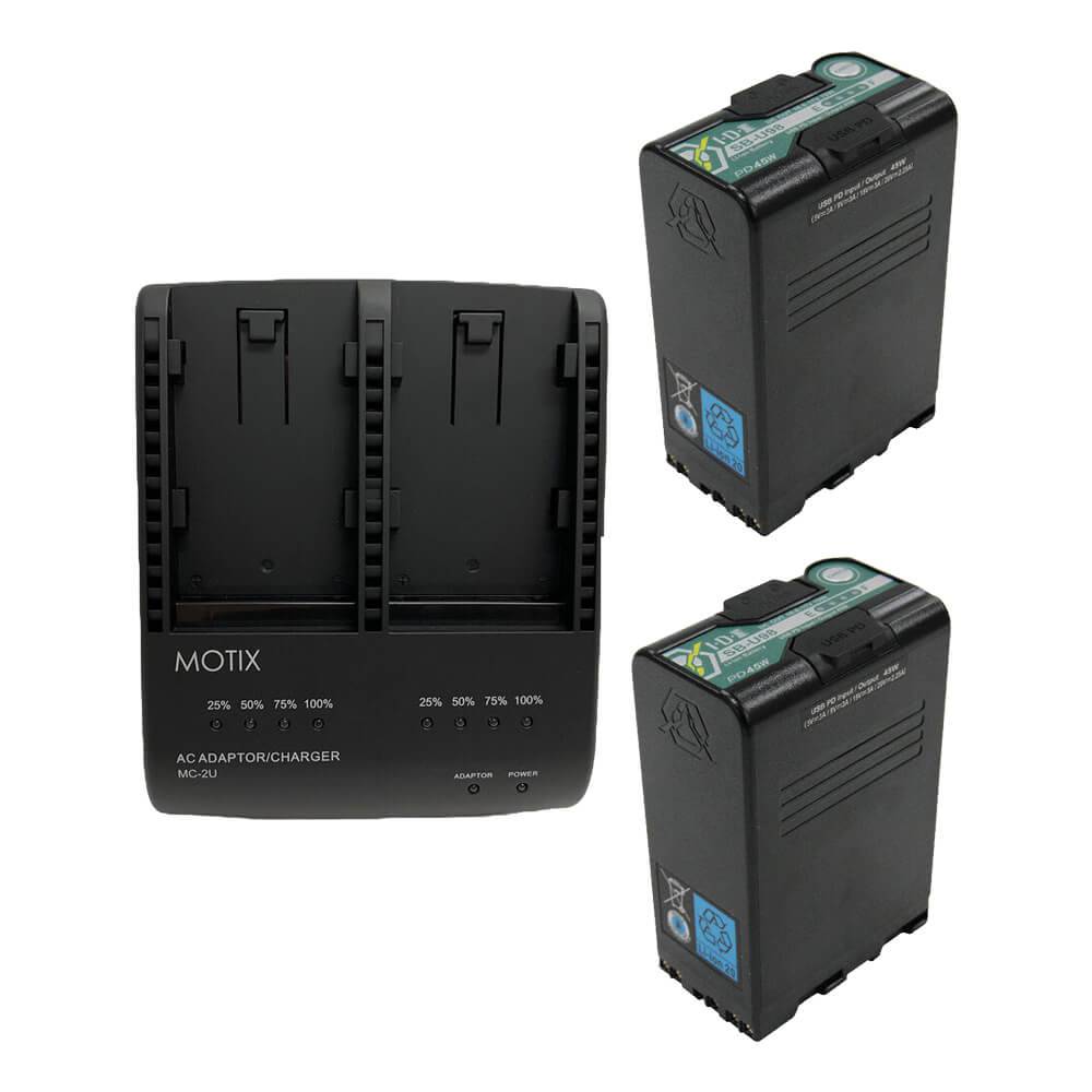 IDX System MC-2U98 PD battery kit with two Sony SB-U98 batteries and charger for professional video cameras – image 1