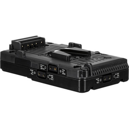 IDX System Technology V-Mount Adapter Plate for video cameras with five D-Tap outputs, shown from bottom angle. – image 5