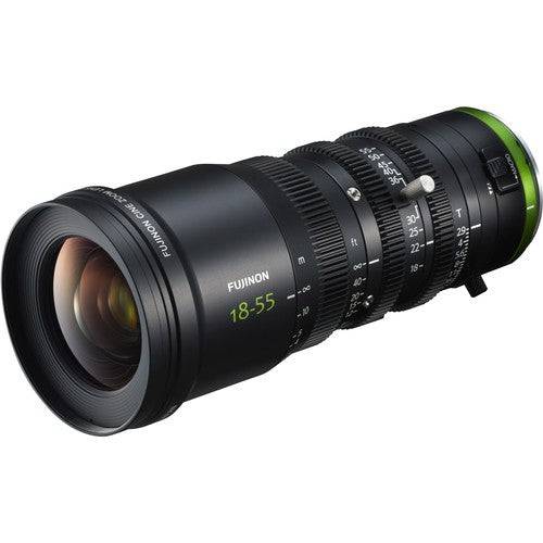 Fujinon MK pair servo kit with MK50-135mm and MK18-55mm lenses in case, mounted on a camera, showing lens details. – image 5