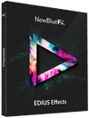 NewBlueFX EDIUS Effects live graphic showing colorful animated visual effects for video editing.
