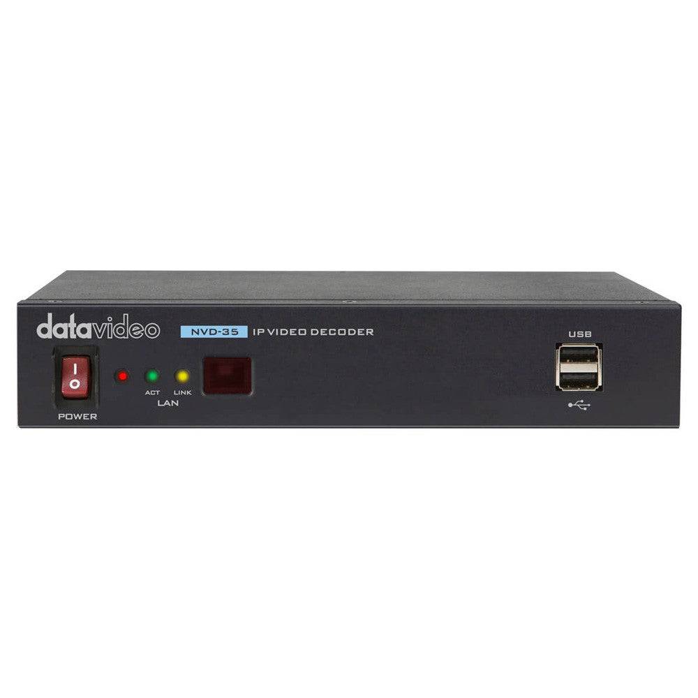 Front view of Datavideo NVD-35 MARK II IP/SDI Video Decoder, a professional production equipment device with display and control buttons. – image 1