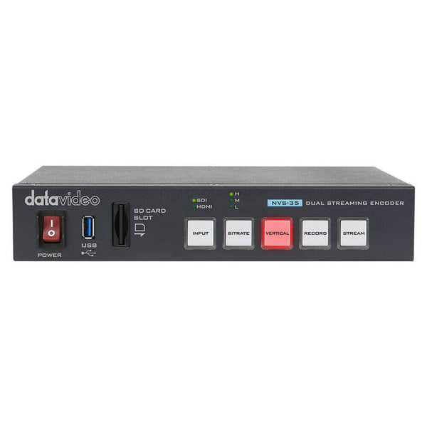 Datavideo NVS-35 dual streaming encoder and recorder front view, compact production equipment with multiple ports and controls. – image 1