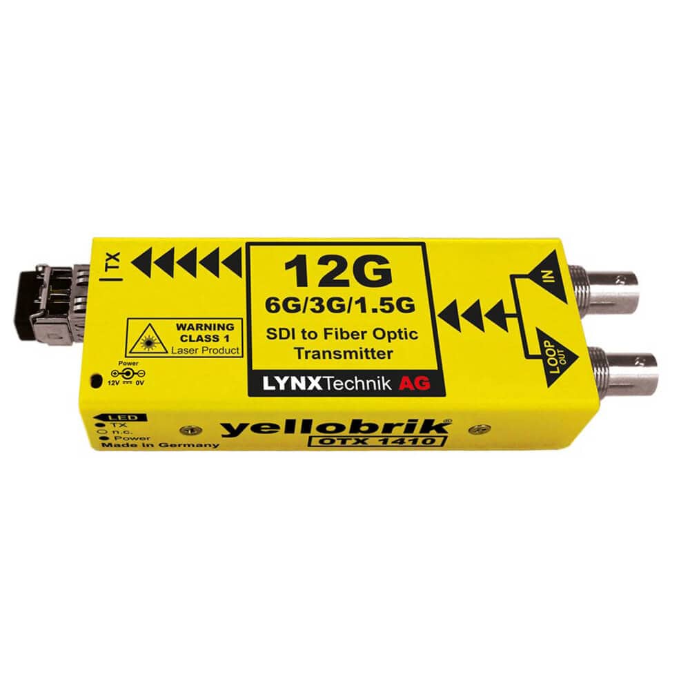 LYNX Technik yellobrik OTX-1410LC-40 12G-SDI to fiber optic transmitter for professional production equipment, with fiber and SDI connections. – image 1