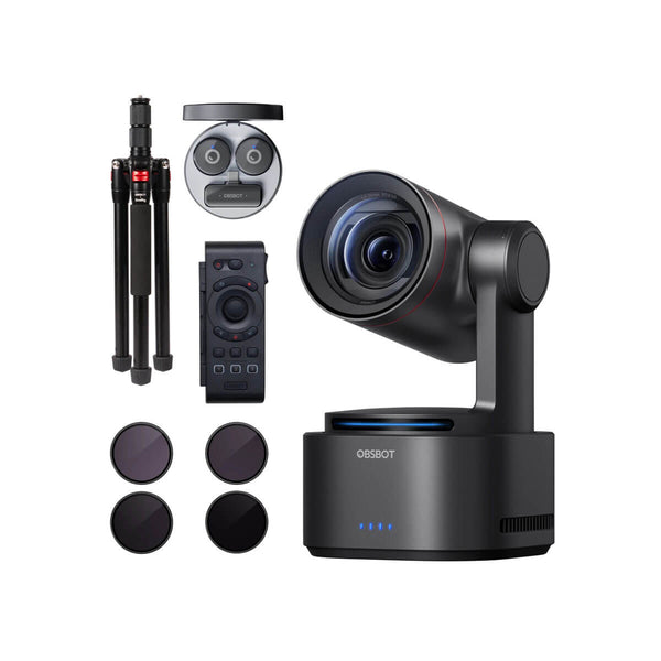 OBSBOT Tail 2 PTZ camera with NDI, Power Up Combo featuring adjustable lens, tripod, and remote control for professional streaming. – image 1