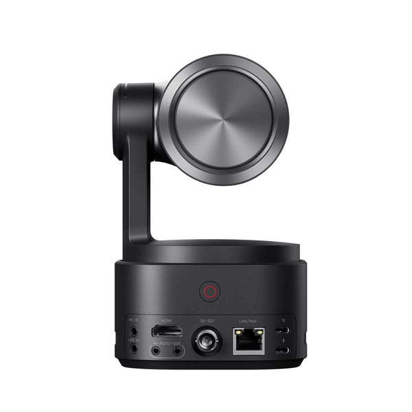 Rear view of two OBSBOT Tail 2 PTZ cameras with NDI activation, showcasing sleek black design and lens details. – image 6