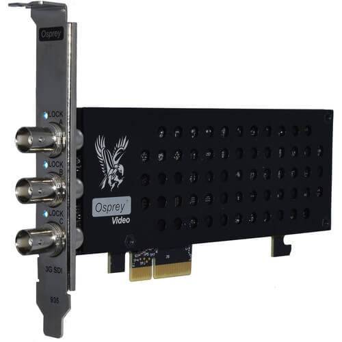 Osprey 935 Three channels 3G SDI PCIe capture card with loopout, shown from the side, for high-quality video capture. – image 1