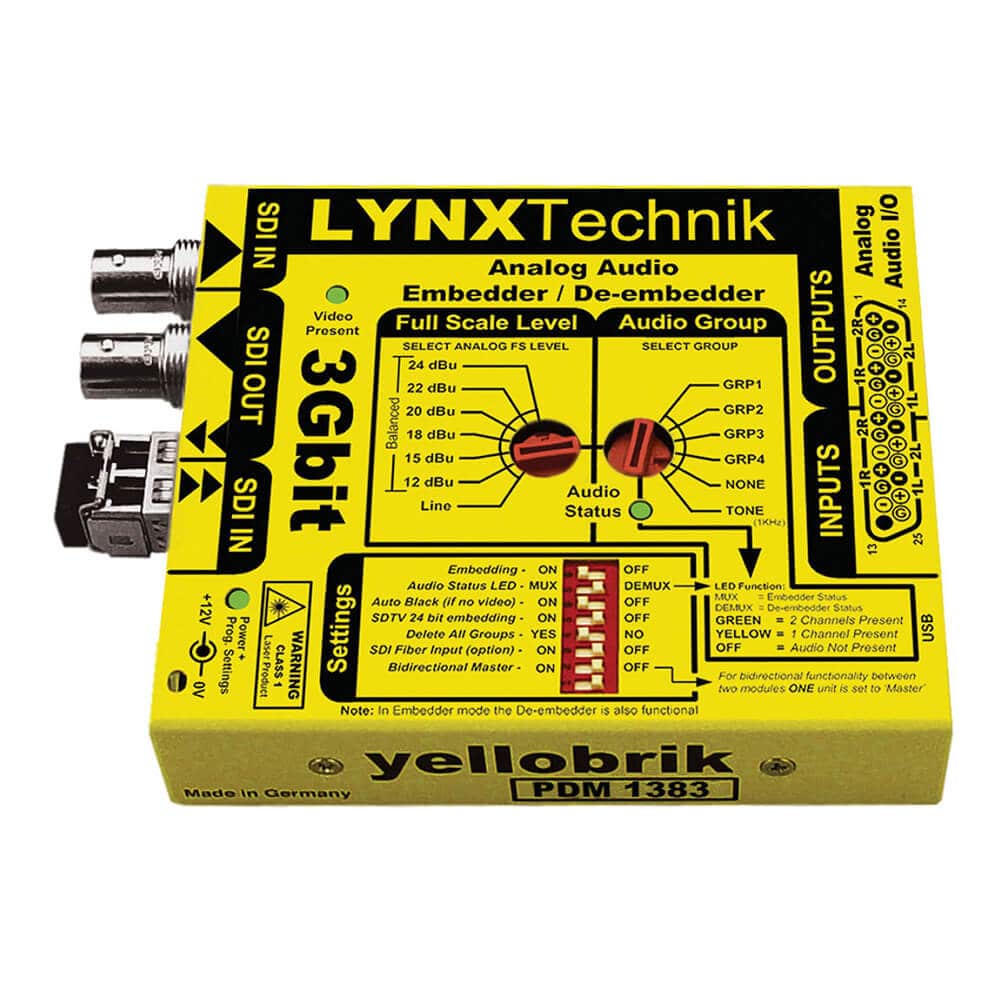 LYNX Technik Yellobrik PDM-1383 analog audio embedder and deembedder production equipment with audio input and output ports – image 1