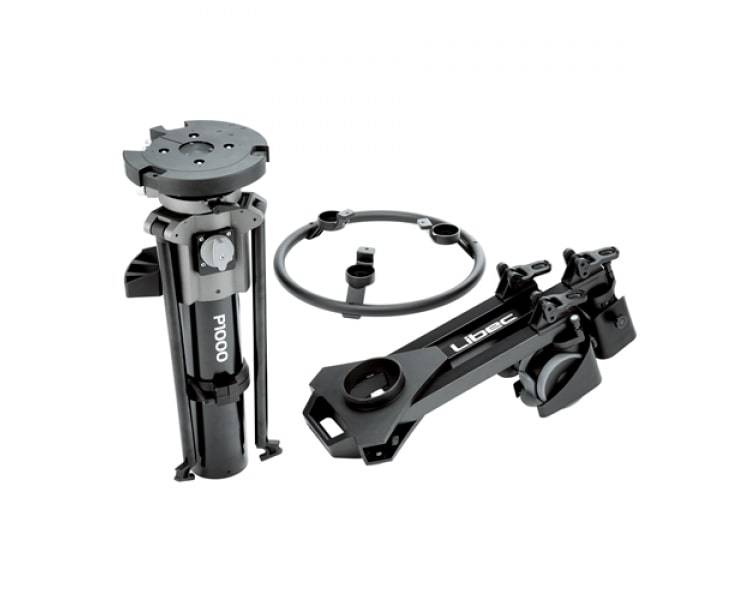 Libec P1000 video camera pedestal with QD-30PD pedestal system and QH3 fluid head, shown with camera setup on a studio floor. – image 8