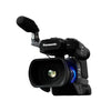 Panasonic shoulder-mount camcorder with black body, lens, and handle for professional video recording.