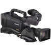 Panasonic P2 HD Camcorder showing the front view with lens and grip in a professional recording setting