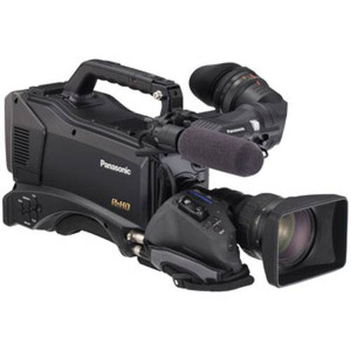 Panasonic P2 HD Camcorder showing the front view with lens and grip in a professional recording setting – image 1