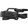 Panasonic P2 HD shoulder camcorder with 2/3-inch 3MOS sensors and AVC-ULTRA recording technology, view with lens and controls.