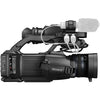 Sony PMW-300K1 handheld XDCAM HD camcorder with interchangeable lens system, showing connection ports and control buttons.