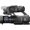 Side view of Sony PMW-300K1 Handheld XDCAM HD camcorder with interchangeable lens system, showing grip and lens mount.