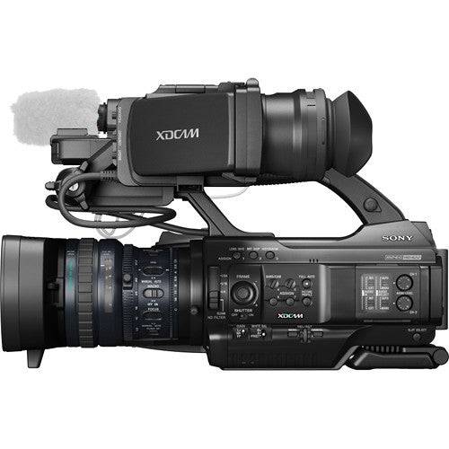 Side view of Sony PMW-300K1 Handheld XDCAM HD camcorder with interchangeable lens system, showing grip and lens mount. – image 2