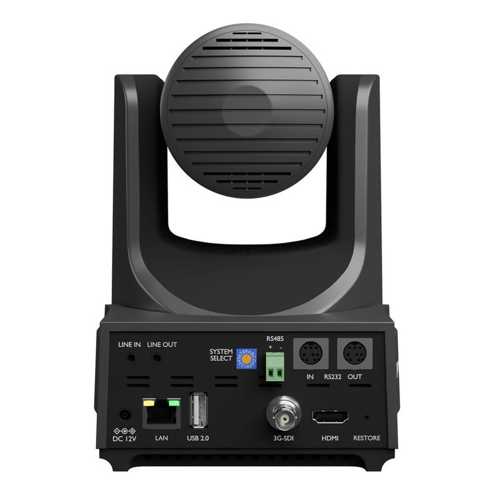 PTZOptics Link 4K PTZ camera in gray with 12x optical zoom, showing rear view with SDI, HDMI, USB, and IP connection ports – image 5