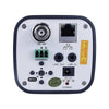 PTZOptics 12X-ZCAM 1080p box camera with 12x zoom lens, shown from the back, featuring control ports and adjustable settings.
