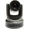 PTZOptics 20X-NDI gray PTZ camera with lens, camera body, and controls for broadcast and conference use.