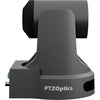 Side view of PTZOptics Move SE 30x zoom PTZ camera in gray, featuring adjustable lens and mounting hardware.