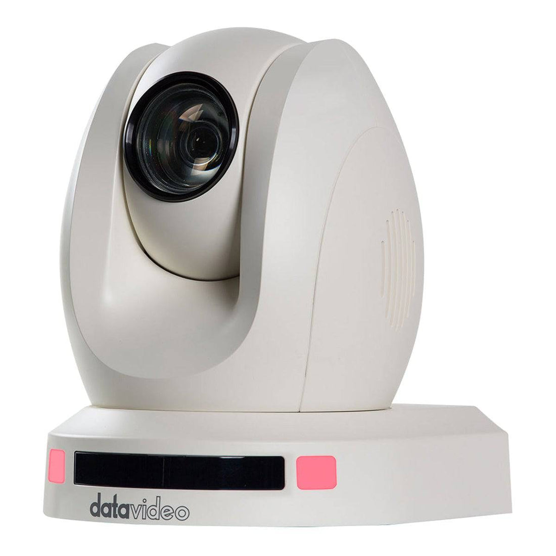Front view of Datavideo PTC-140 SDI/HDMI PTZ Camera in white, showing lens, pan-tilt movement, and control buttons. – image 1