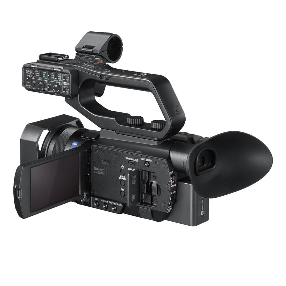 Front view of Sony PXW-Z90V 4K HDR XDCAM camcorder featuring a compact design and advanced Fast Hybrid autofocus system. – image 2