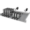 Lumantek rack mount converter on a sturdy rack shelf, showcasing professional audio and video equipment setup.