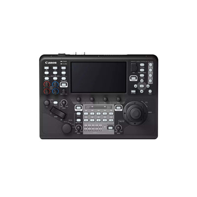 Canon RC-IP1000 remote PTZ camera controller with multiple control knobs and buttons for professional video camera operation.